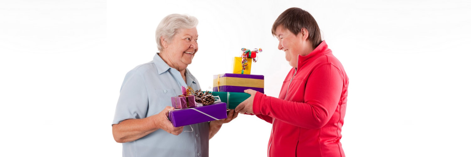 seniors exchanging gifts
